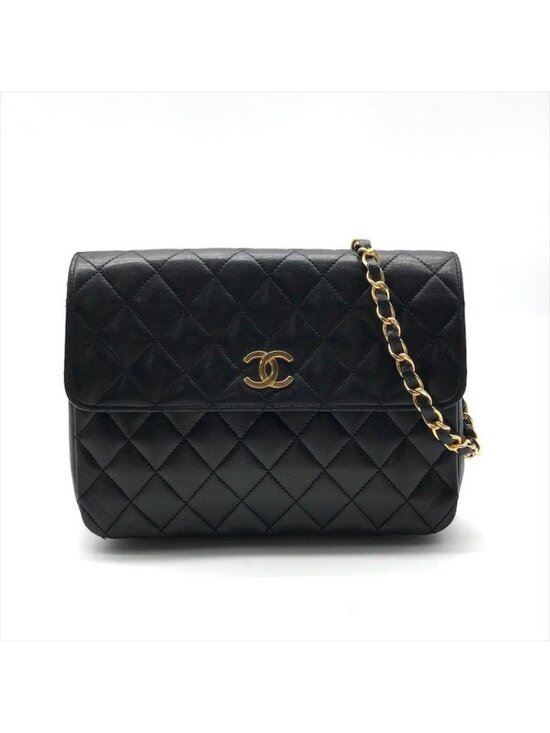 Chanel Handbags - Chanel CC Logo Push Lock Quilted Lambskin Chain Shoulder Bag Black